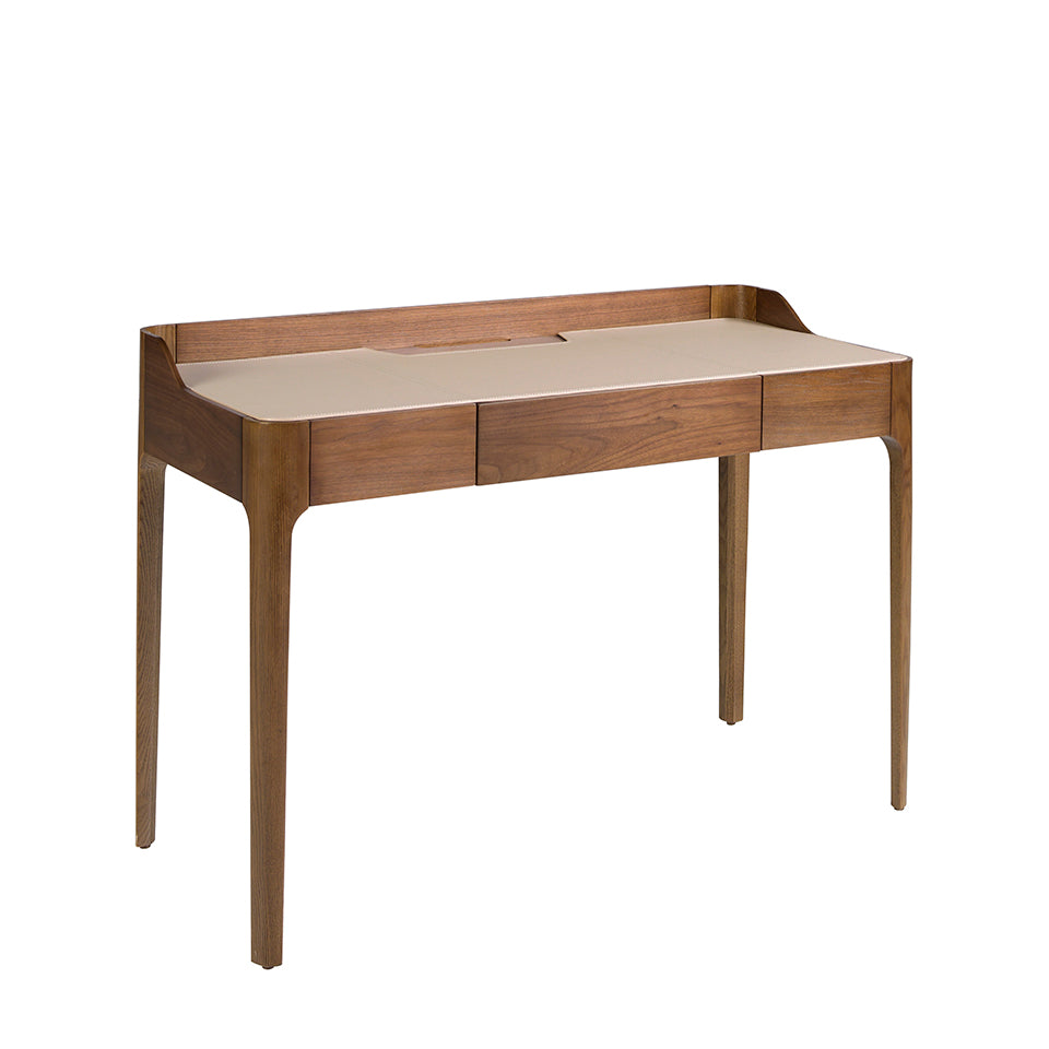 Bureau bois noyer et plateau cuir design directorial | Haut de gamme