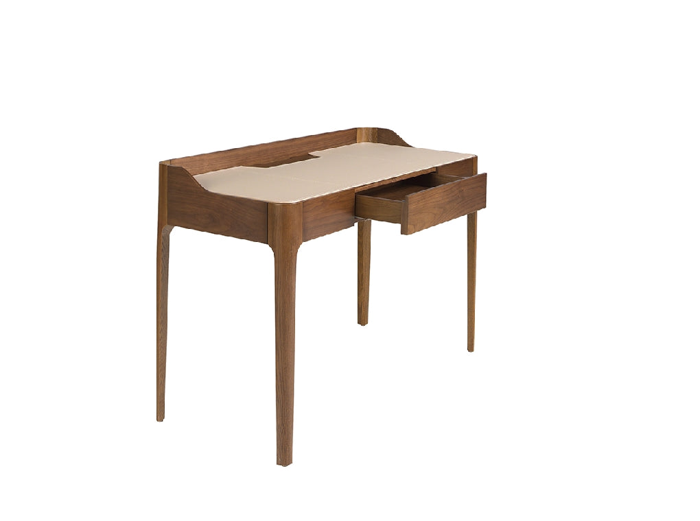 Bureau bois noyer et plateau cuir design directorial | Haut de gamme