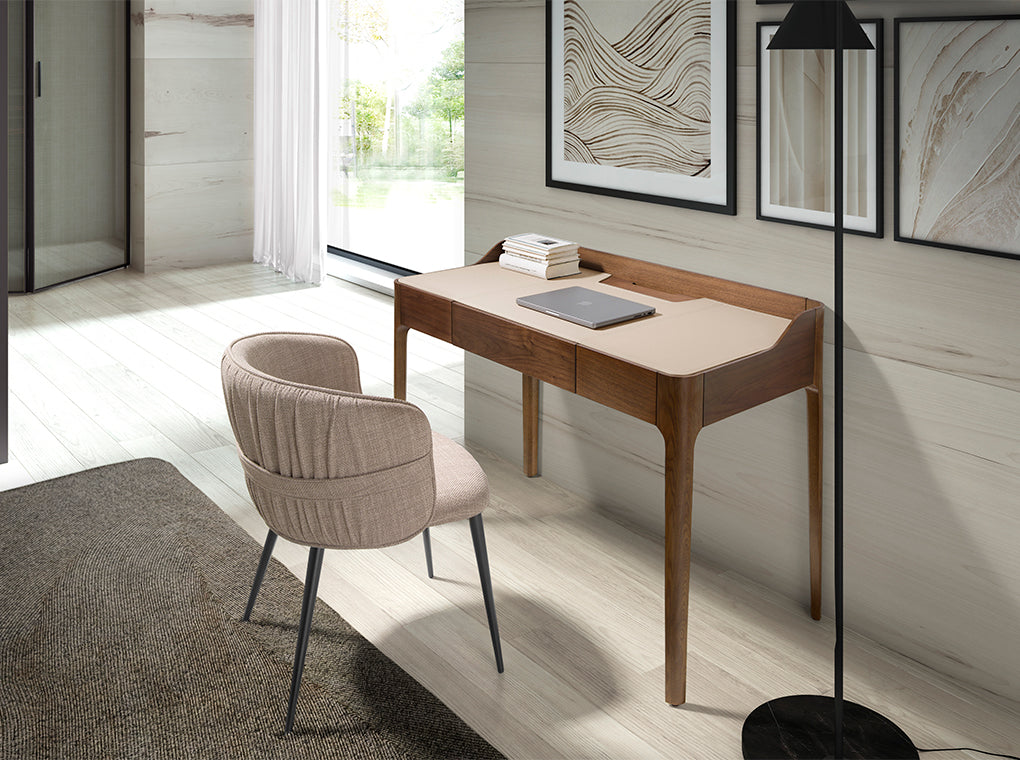 Bureau bois noyer et plateau cuir design directorial | Haut de gamme