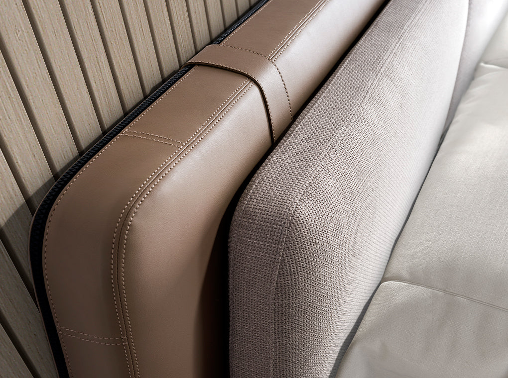 Lit en croûte de cuir vison et tissu gris modèle 7154 Angel Cerdá