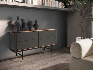 Commode en bois gris foncé mat, acier noir et plateau en noyer 7172 Angel Cerdá