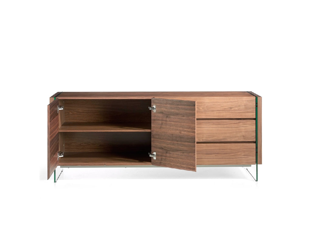 Buffet design en bois de noyer avec pieds en verre trempé – Angel Cerdá 3086