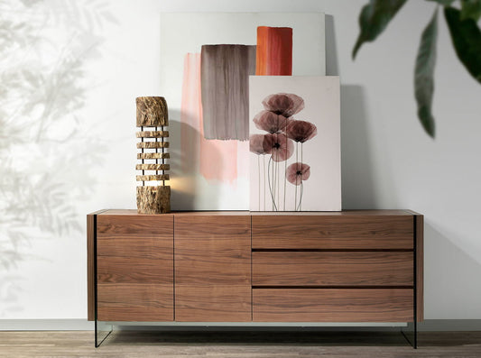 Buffet design en bois de noyer avec pieds en verre trempé – Angel Cerdá 3086