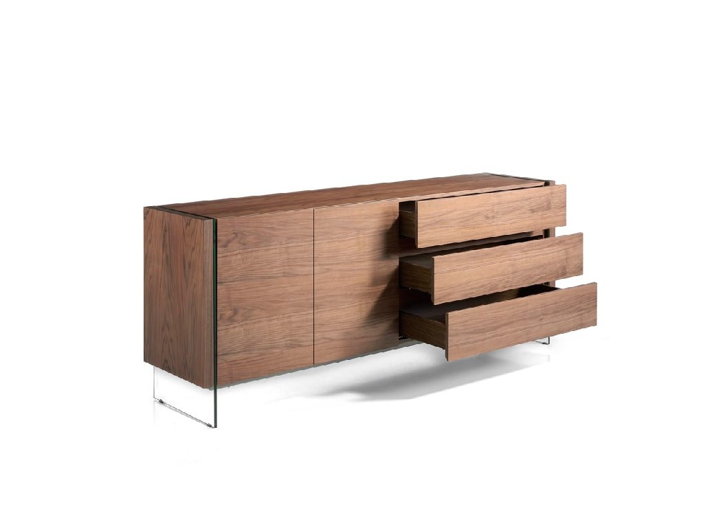 Buffet design en bois de noyer avec pieds en verre trempé – Angel Cerdá 3086