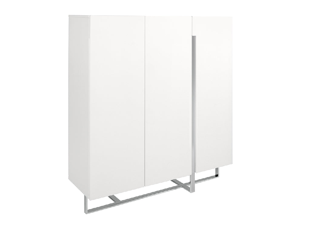 Buffet contemporain blanc laqué & acier chromé au design épuré