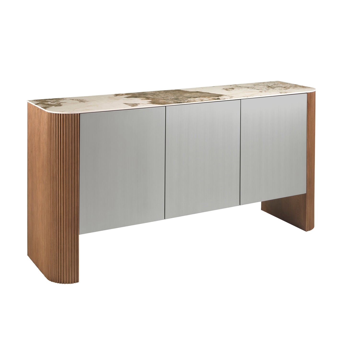 Buffet design 3 portes en bois argenté et noyer avec plateau en marbre de porcelaine – Angel Cerdá 3261