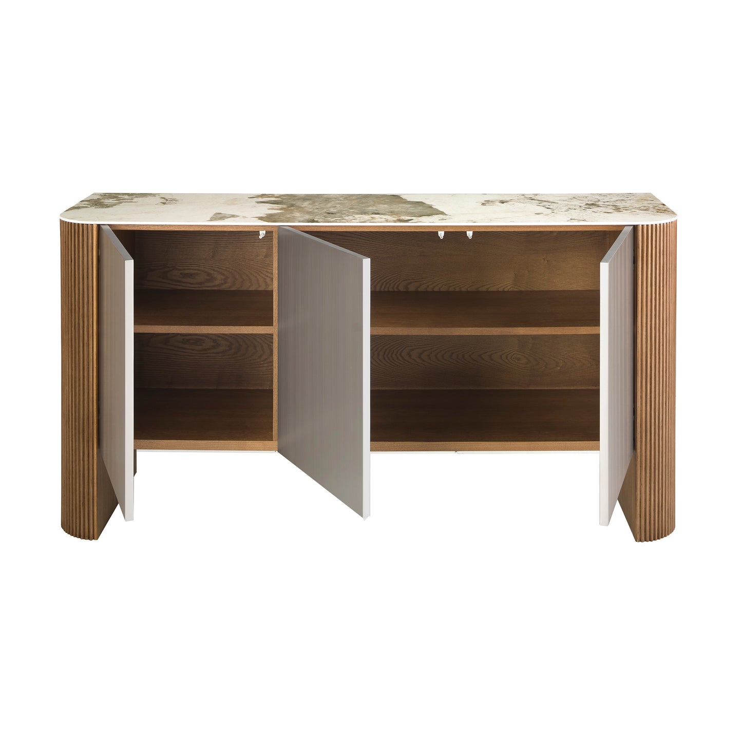 Buffet design 3 portes en bois argenté et noyer avec plateau en marbre de porcelaine – Angel Cerdá 3261