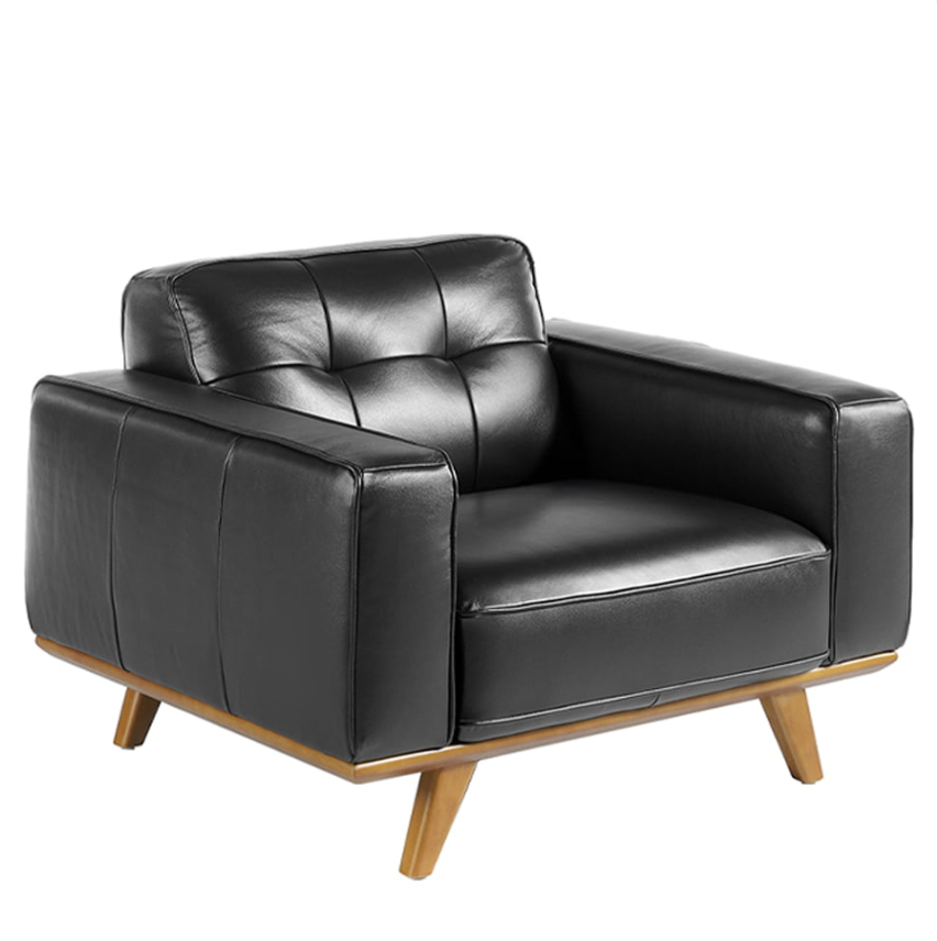 Fauteuil en cuir noir et pied en bois Angel Cerda