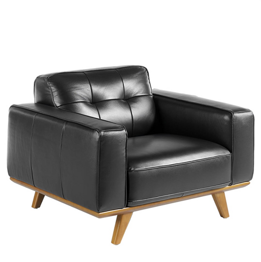 Fauteuil en cuir noir et pied en bois Angel Cerda