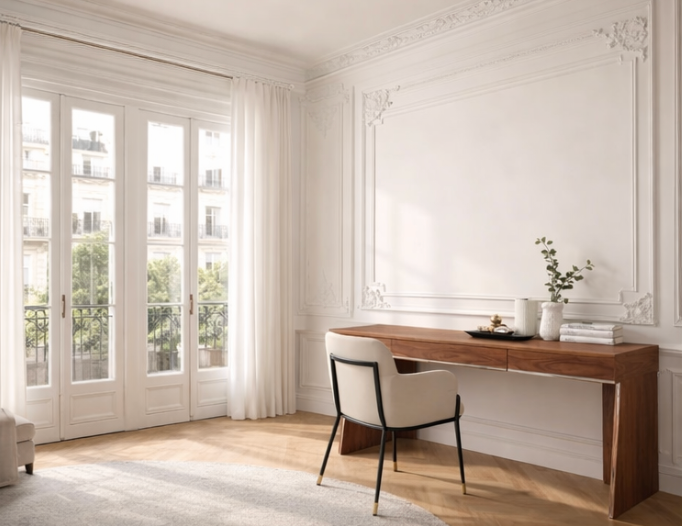 Bureau droit design en bois de noyer