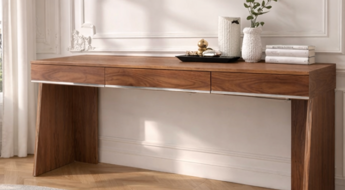 Bureau droit design en bois de noyer