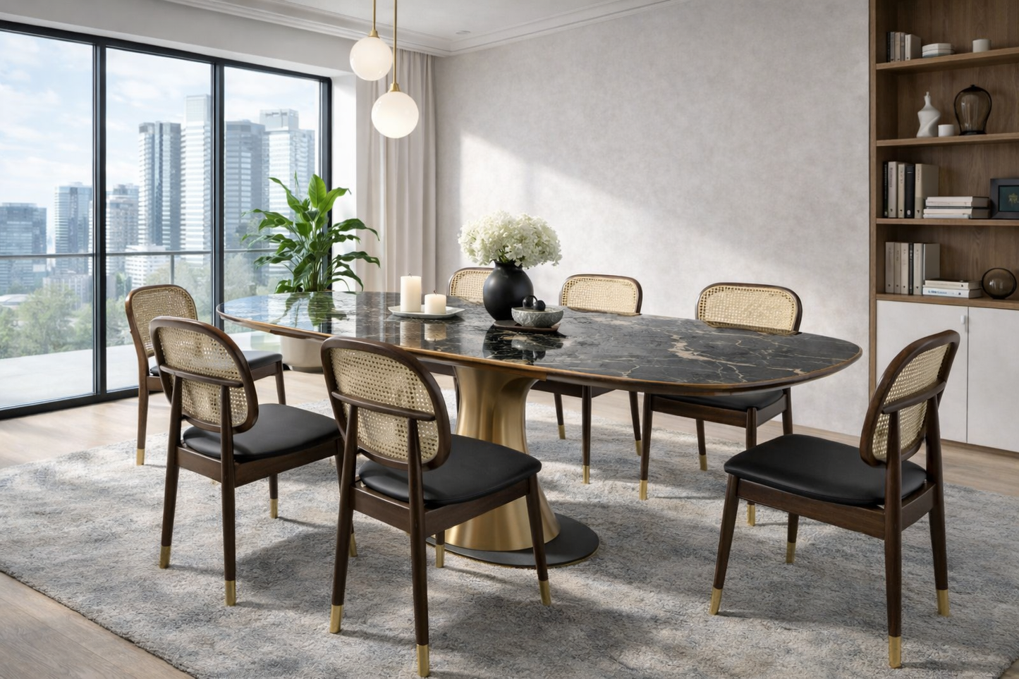 Chaise de salle à manger en similicuir et rotin naturel – Angel Cerdá 4093