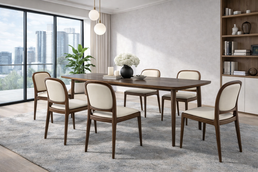 Chaise design en similicuir crème avec pieds en bois noyer – Angel Cerdá 4169