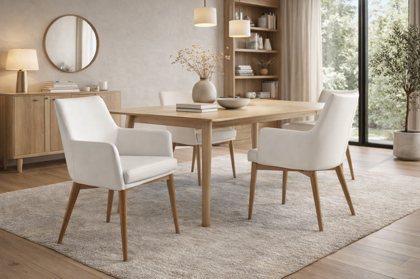Chaise de salle à manger en similicuir blanc avec pieds en bois noyer – Angel Cerdá 4006