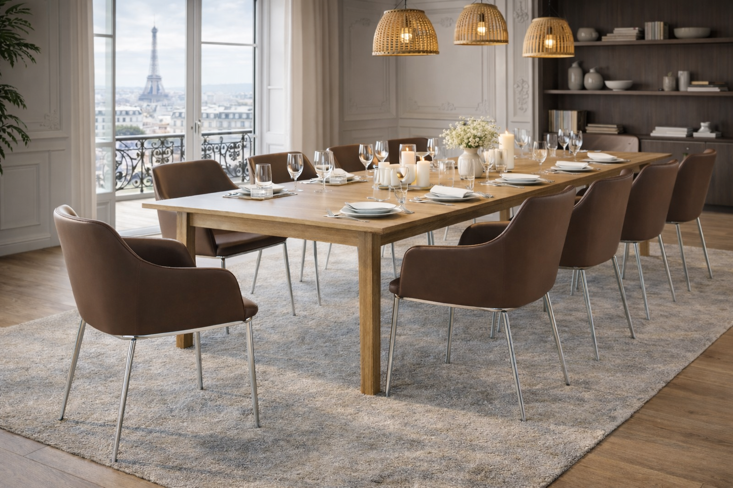 Chaise design en similicuir marron avec pieds en acier chromé – Angel Cerdá 4022