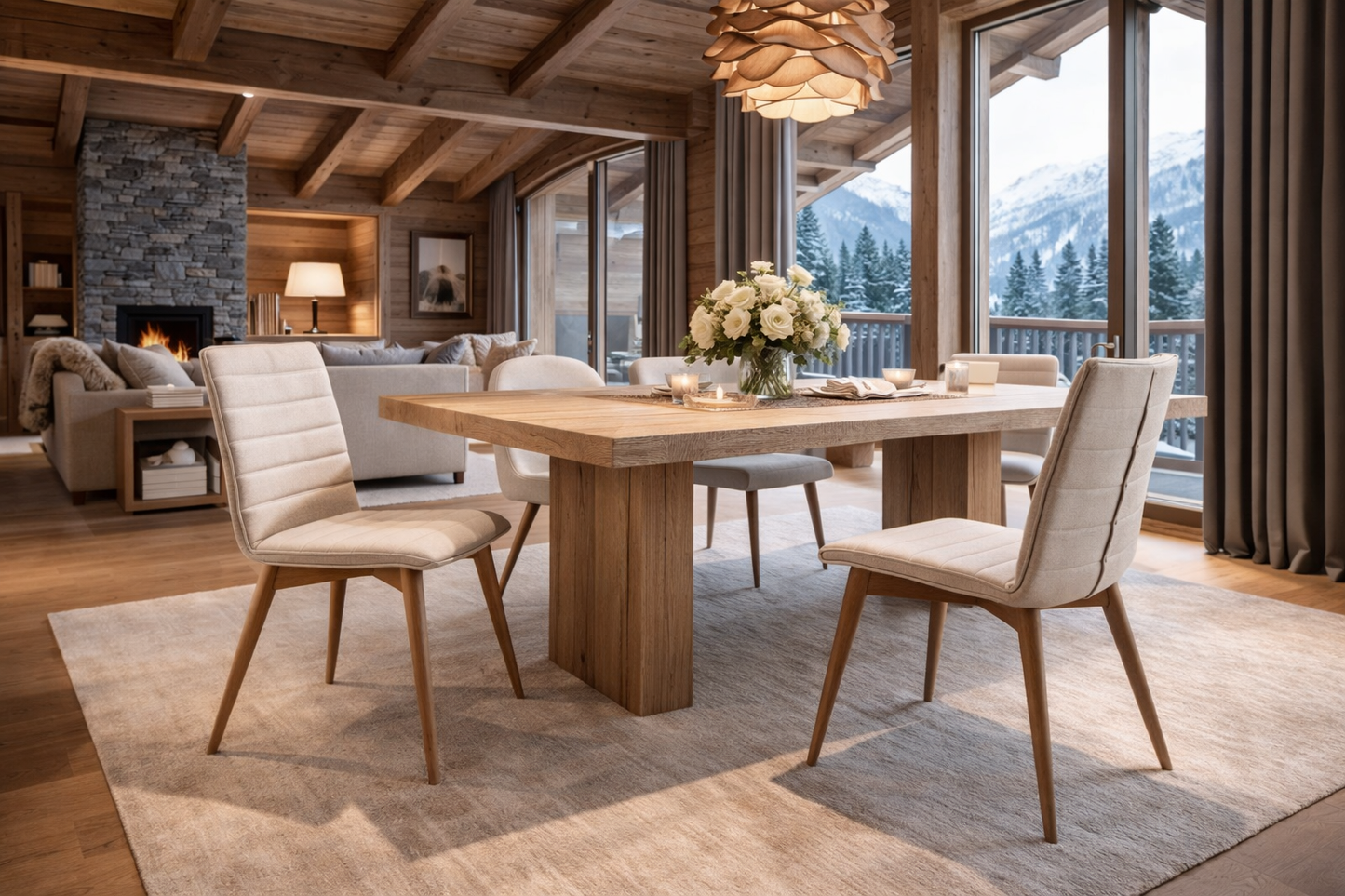 Chaise de salle à manger en tissu et bois noyer – Angel Cerdá 4031