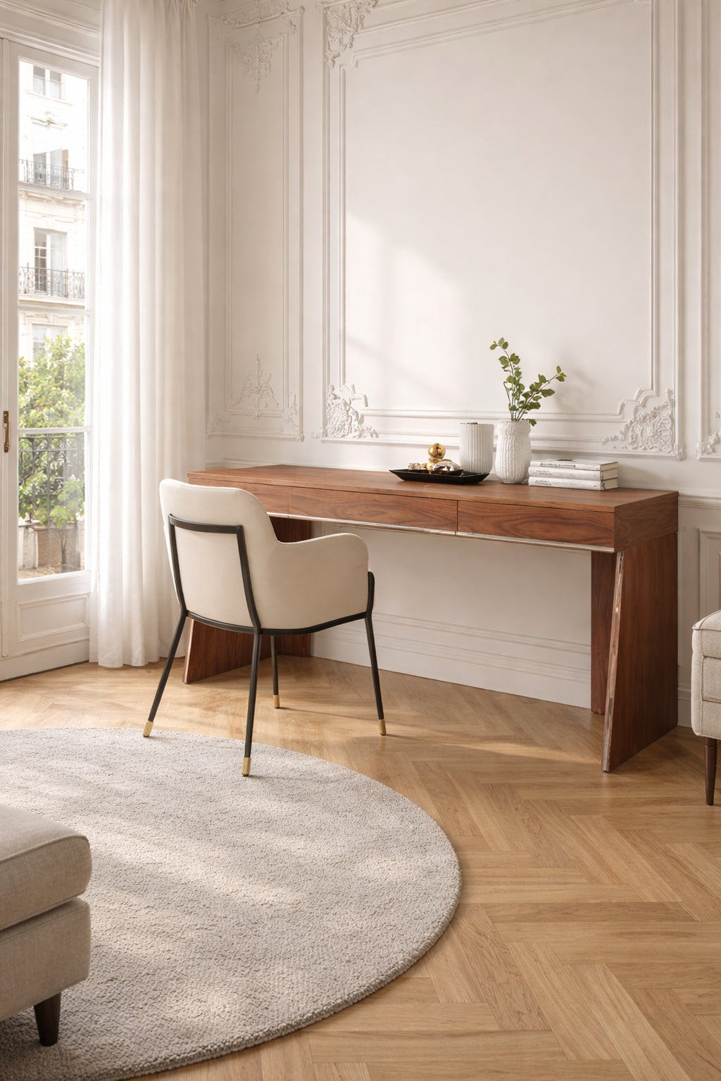 Bureau droit design en bois de noyer