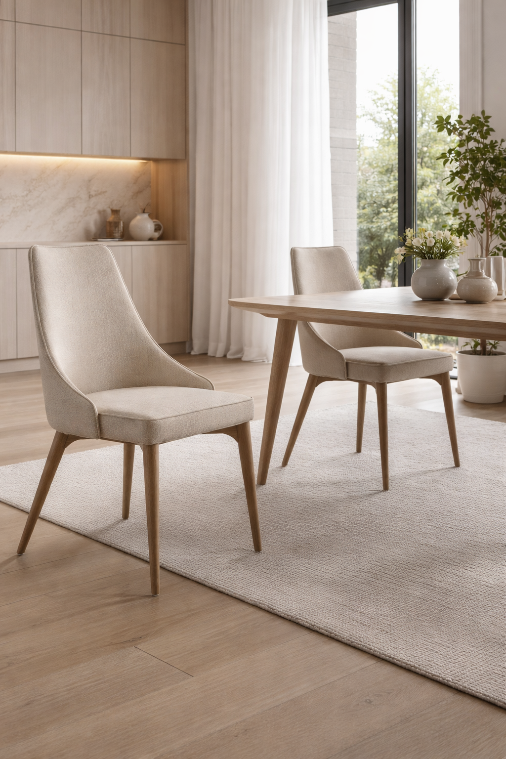 Chaise de salle à manger en tissu avec pieds en bois noyer – Angel Cerdá 4032