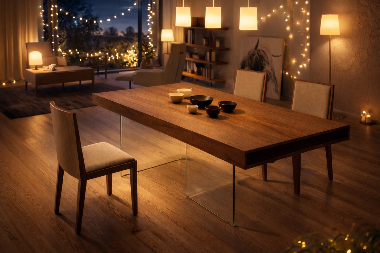 Table de salle à manger design en bois plaqué noyer