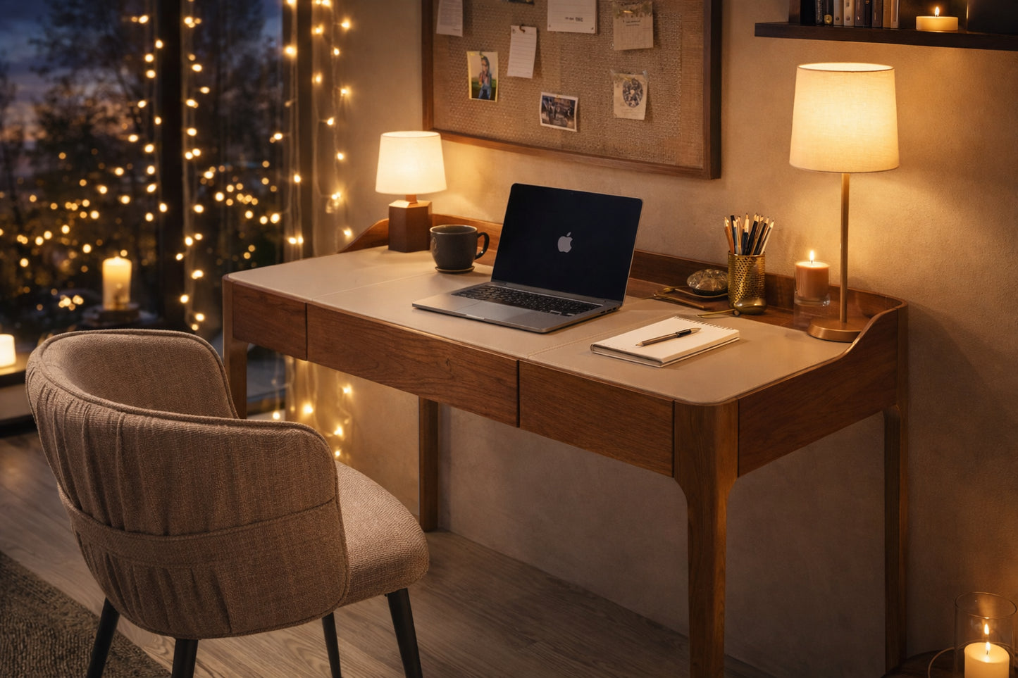 Bureau bois noyer et plateau cuir design directorial | Haut de gamme