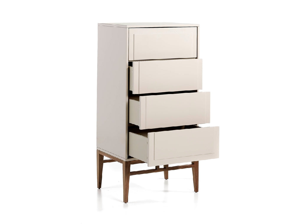 Chiffonnier contemporain gris brillant & bois de noyer au design épuré