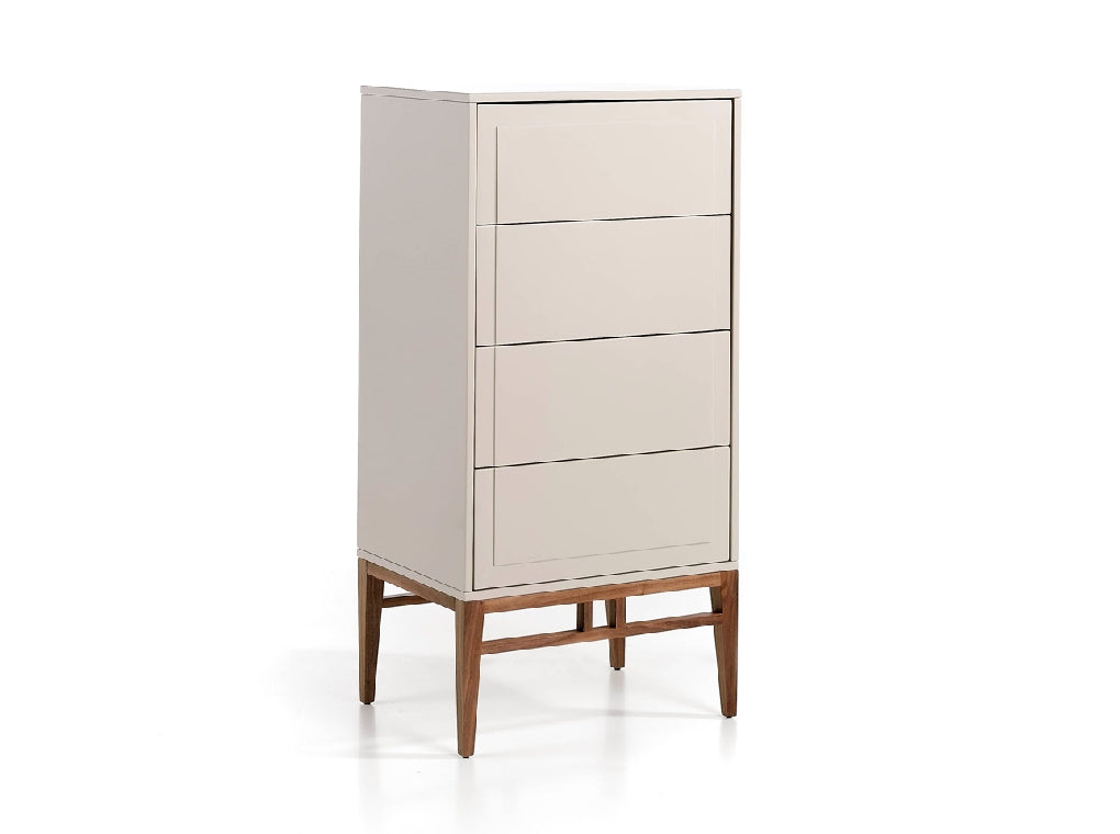 Chiffonnier contemporain gris brillant & bois de noyer au design épuré