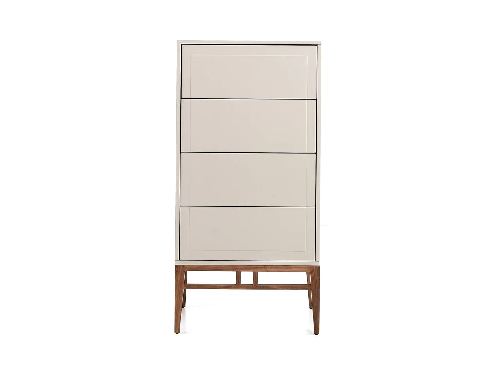 Chiffonnier contemporain gris brillant & bois de noyer au design épuré