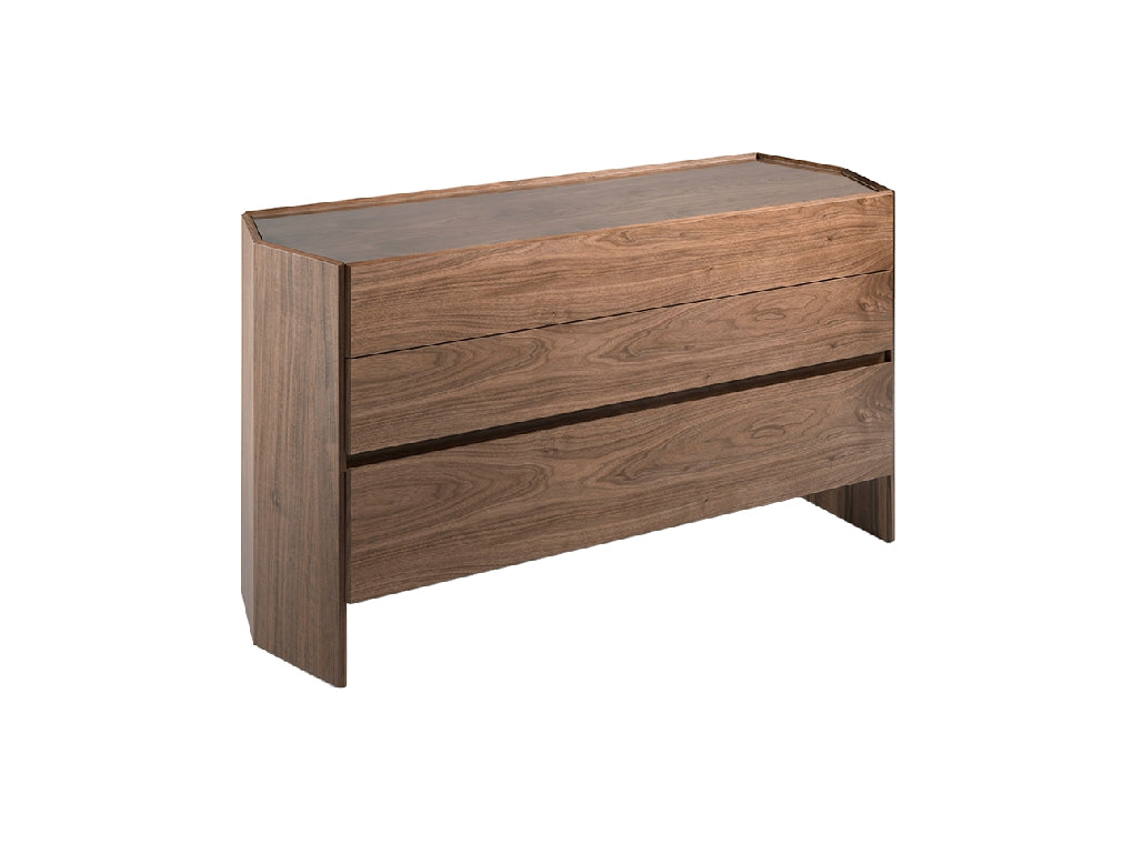 Commode hexagonale en bois de noyer & verre trempé