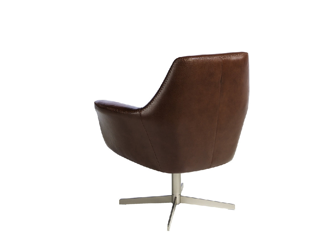 Fauteuil pivotant rembourré en cuir cognac & acier inoxydable