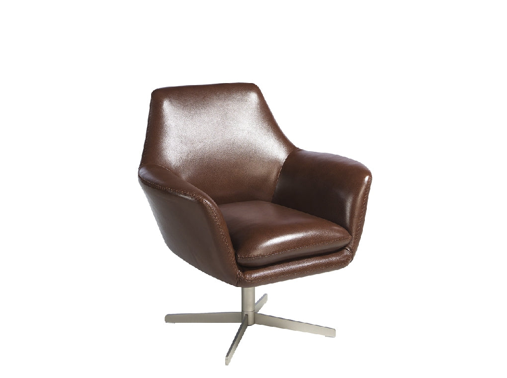 Fauteuil pivotant rembourré en cuir cognac & acier inoxydable
