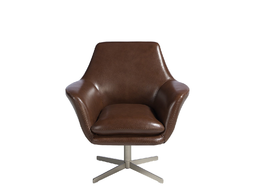 Fauteuil pivotant rembourré en cuir cognac & acier inoxydable