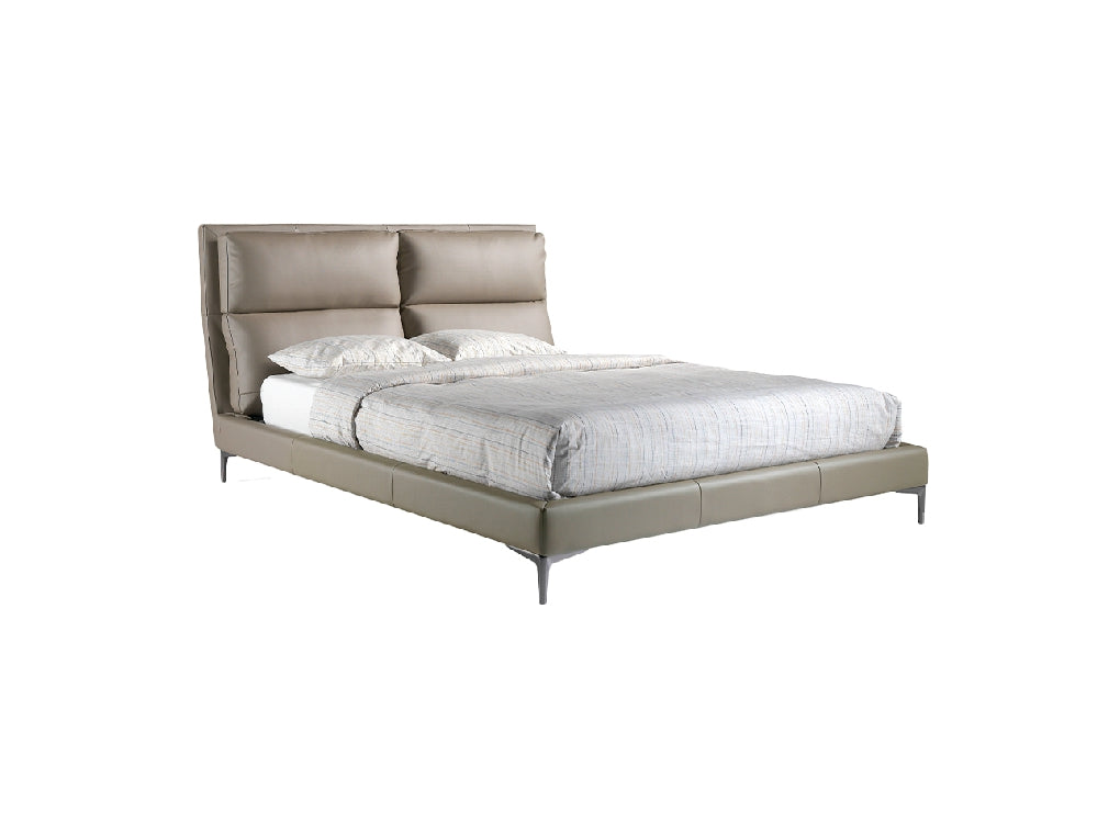 Lit double design moderne en similicuir vison avec tête de lit rembourrée