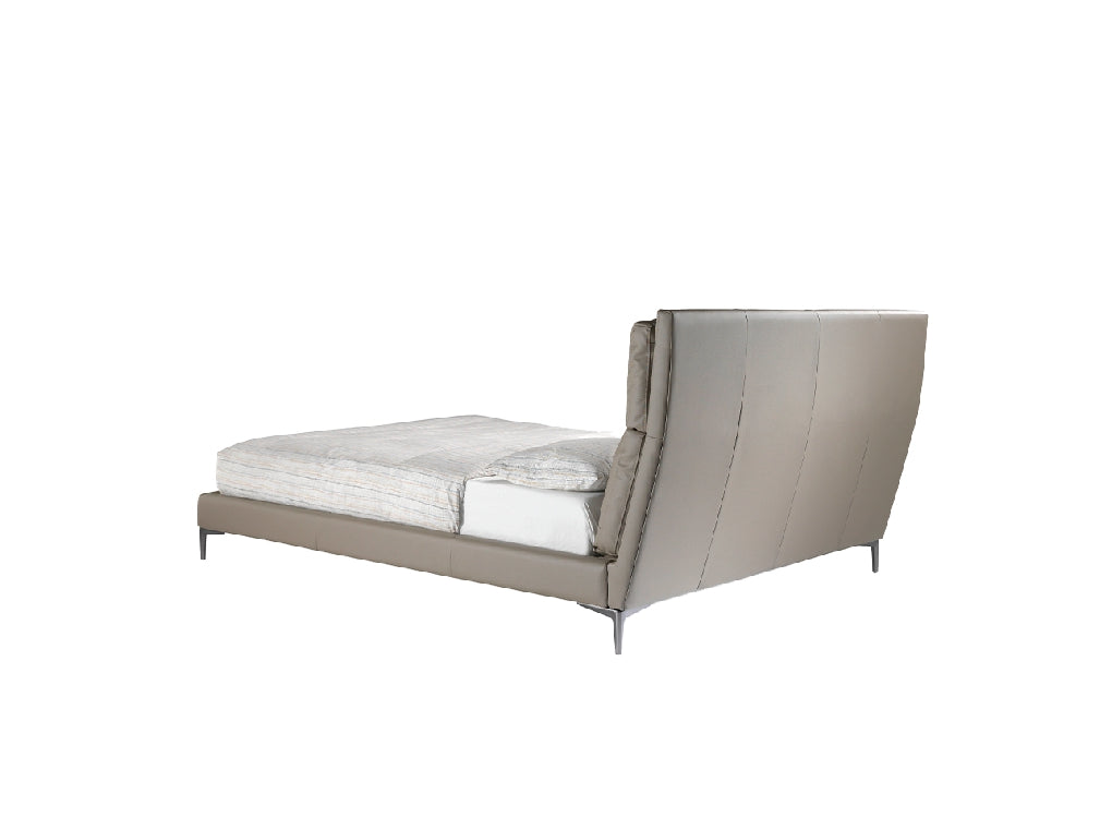 Lit double design moderne en similicuir vison avec tête de lit rembourrée