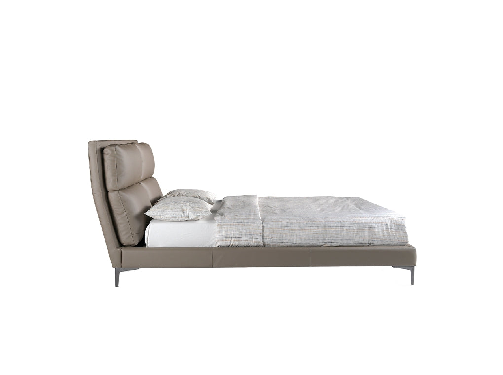 Lit double design moderne en similicuir vison avec tête de lit rembourrée