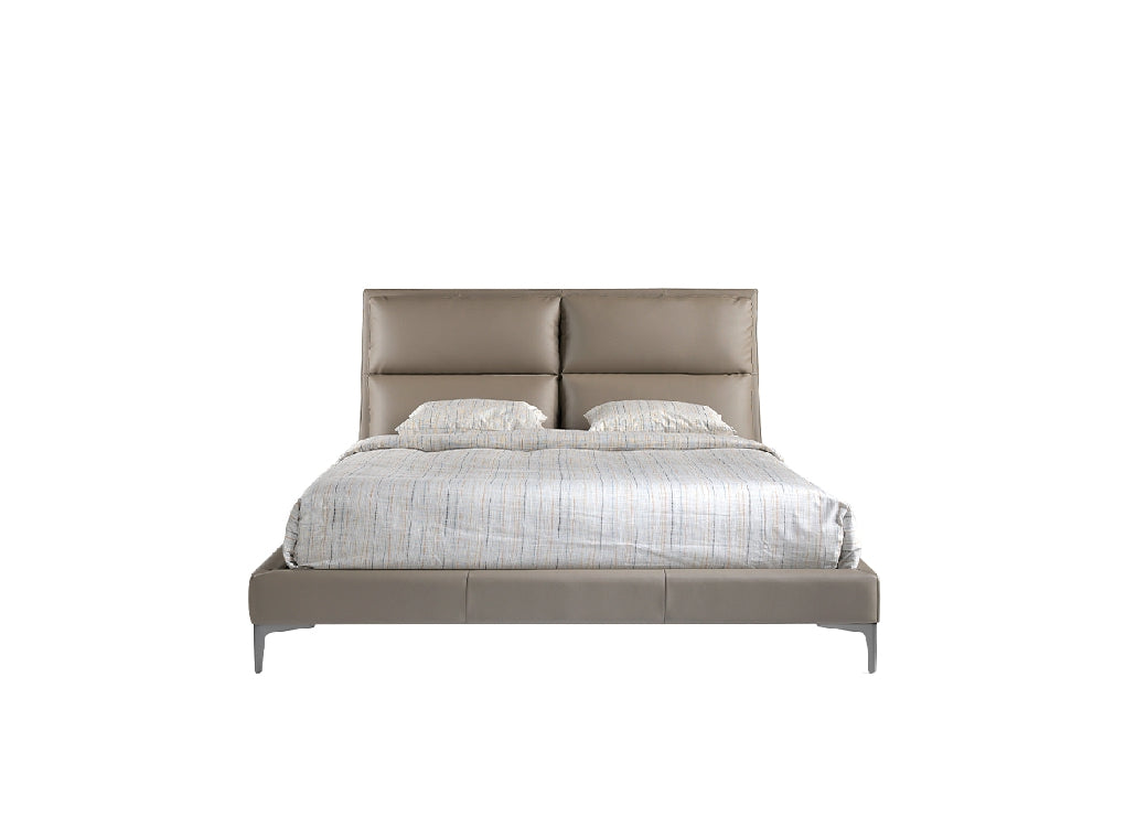 Lit double design moderne en similicuir vison avec tête de lit rembourrée