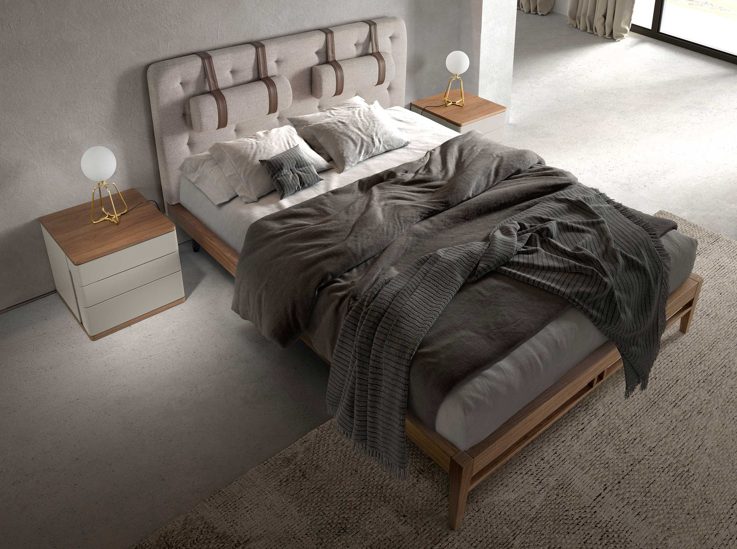 Lit double en tissu gris tufté, modèle 7179 par Angel Cerdá