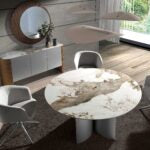 Buffet design 3 portes en bois argenté et noyer avec plateau en marbre de porcelaine – Angel Cerdá 3261