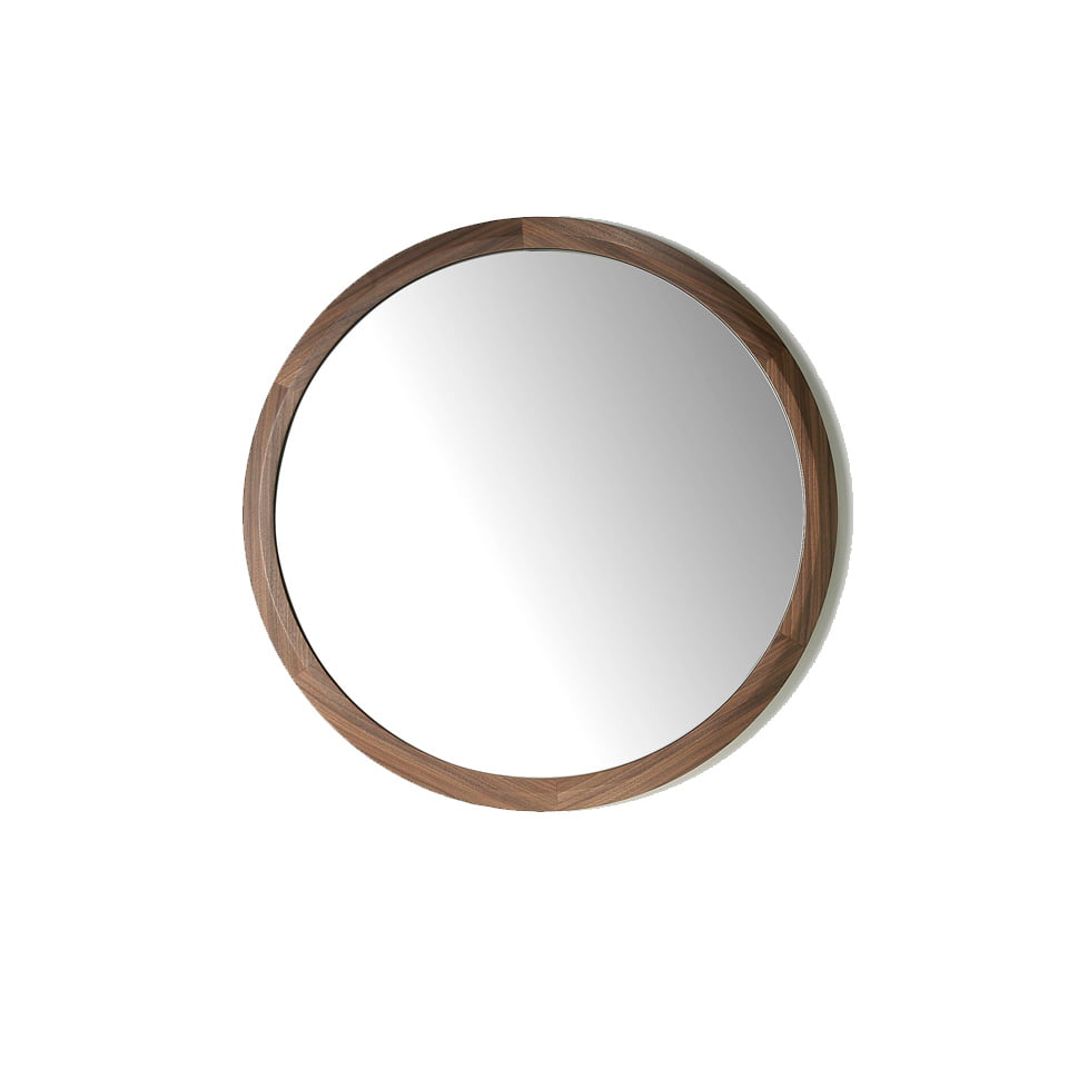 Miroir mural rond en bois de noyer au design contemporain élégant