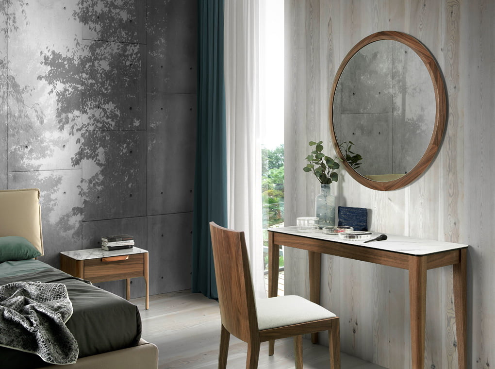 Miroir mural rond en bois de noyer au design contemporain élégant