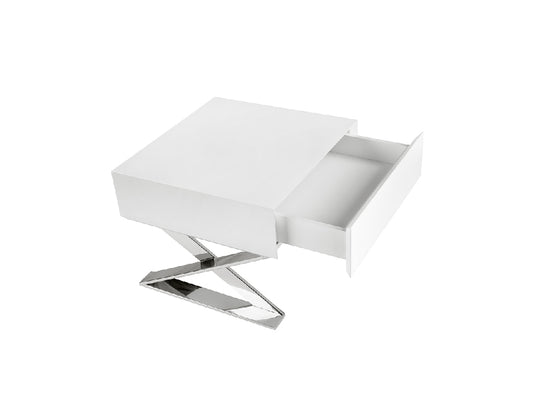 Table de chevet en bois blanc et acier chromé Angel Cerda 7007