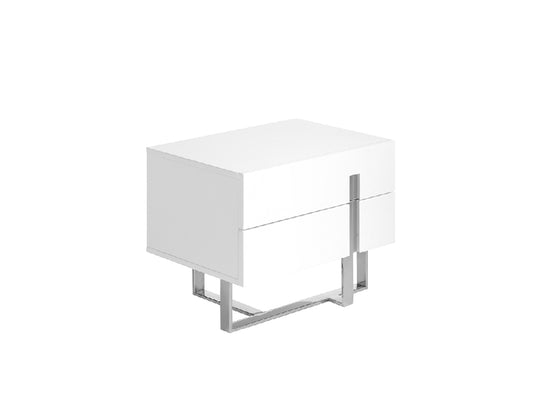 Table de chevet en bois blanc et acier chromé Angel Cerda 7003