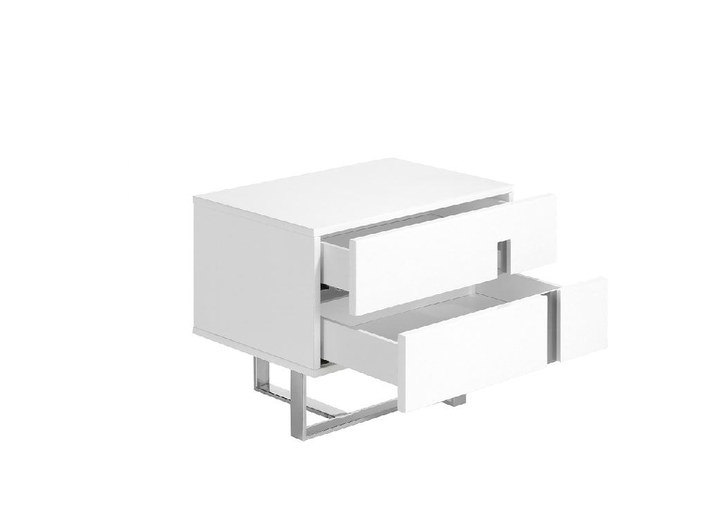 Table de chevet en bois blanc et acier chromé Angel Cerda 7003