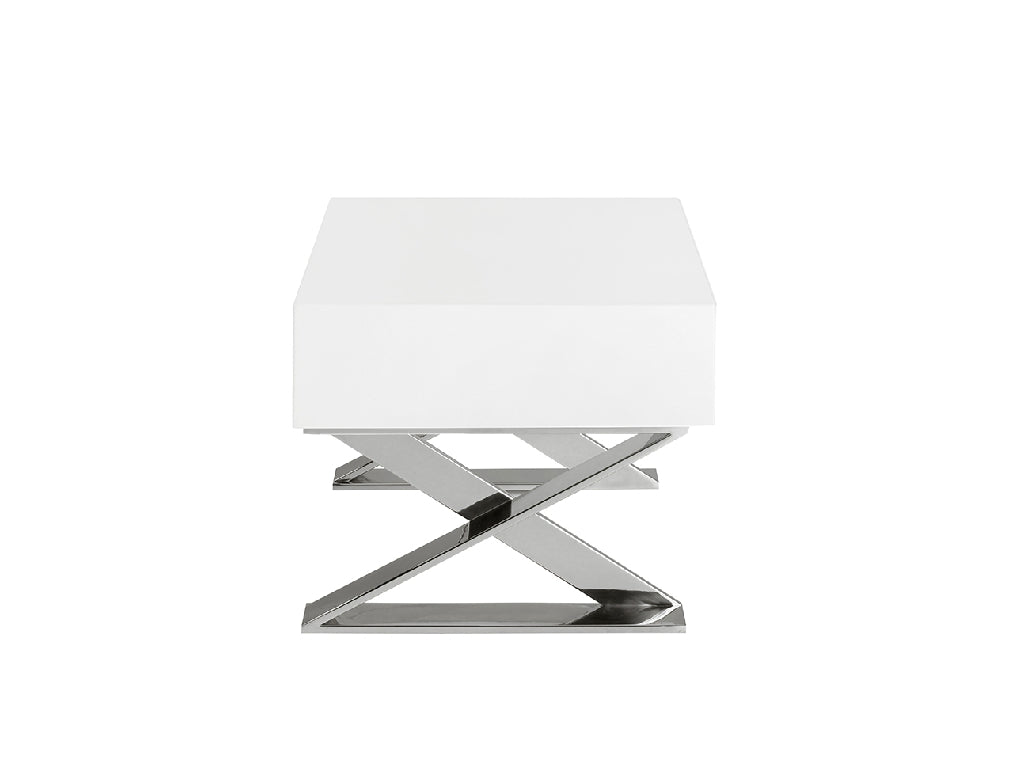 Table de chevet en bois blanc et acier chromé Angel Cerda 7007