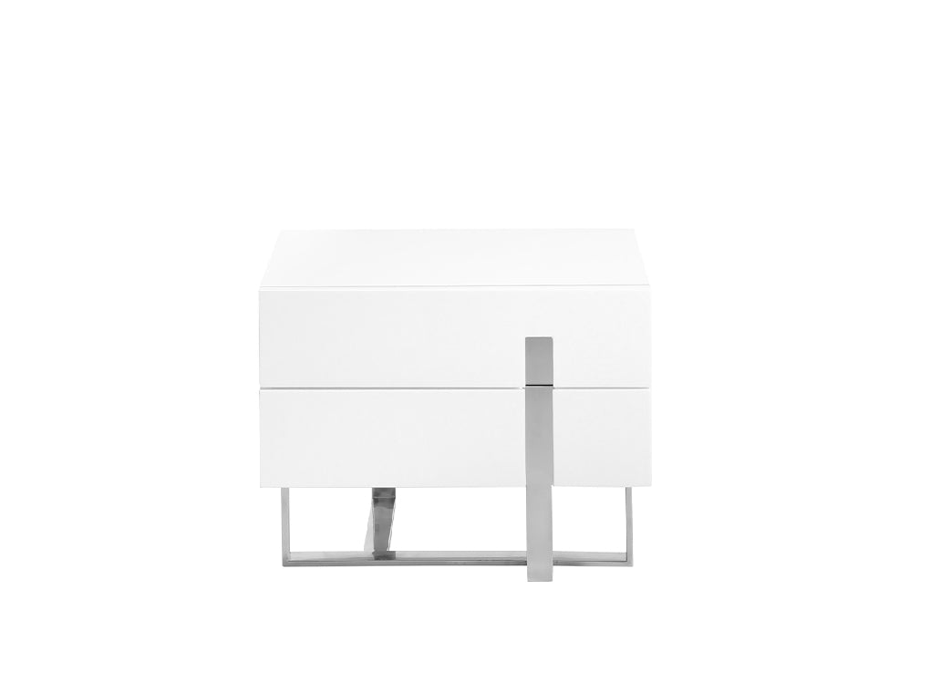 Table de chevet en bois blanc et acier chromé Angel Cerda 7003