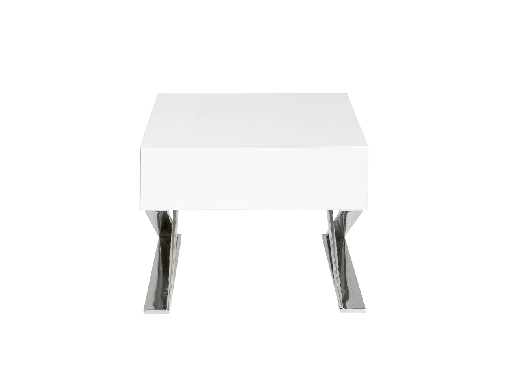 Table de chevet en bois blanc et acier chromé Angel Cerda 7007