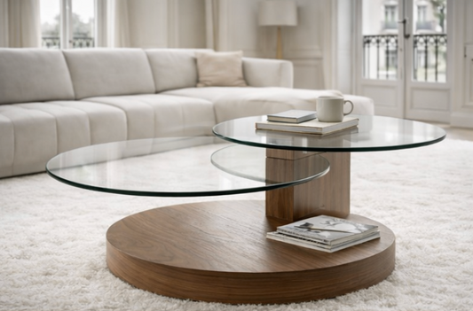 Table basse en verre avec structure design pour salon contemporain