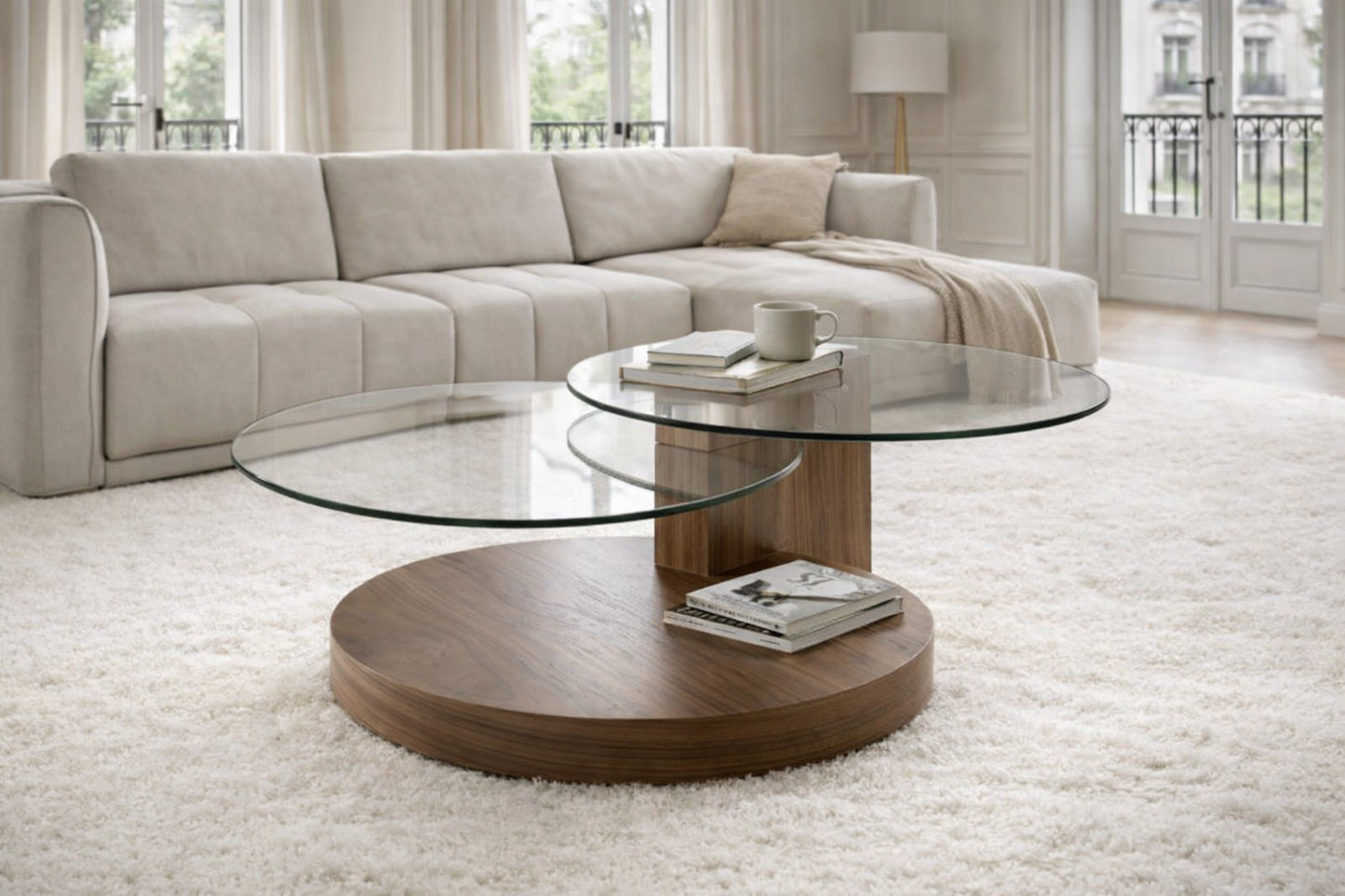 Set 2 tables basses gigognes bois et verre design | Salon