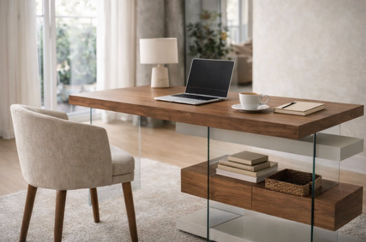 Bureau design en bois et verre