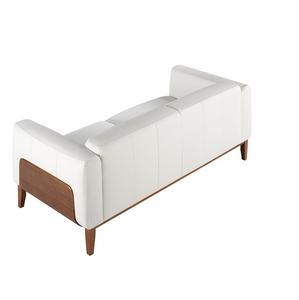 Canapé 3 places moderne en cuir blanc et bois de noyer Angel Cerda