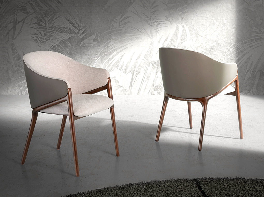 Chaise de salle à manger design en tissu beige & similicuir